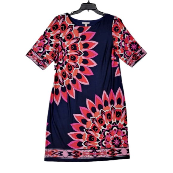 Dressbarn Women's Multicolored Short Sleeve Shift Career Formal Dress Size 14 - Picture 2 of 4